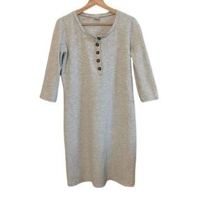 Lou Lou Henley Dress Womens L Gray Excellent 3/4 Sleeve Heathered Midi